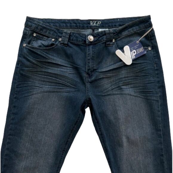 V.I.P. Jeans Distressed Dark Wash Embellished Pocket Skinny Jeans Size 15/16 NEW - Picture 3 of 12